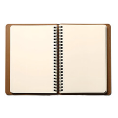 Spiral bound kraft notebook open to blank page on white background Perfect for creative writing journaling and sketching