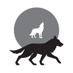 Wolf Silhouettes: Moonlit Night, Mystical Grey, Black and White Minimalist Design, Symbolic Animal Vector Illustration