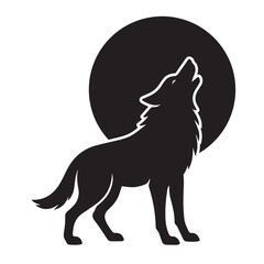 Silhouette of a howling wolf against a full moon; dramatic, mystical, vector art.