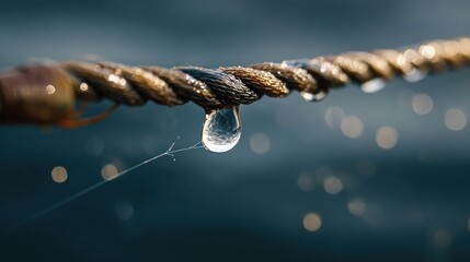 Water droplet on a rope, blurred background