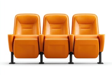 Three orange leather theater seats against a white background.