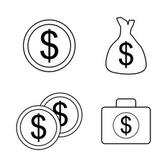 a collection of economic pictures. collection of money images with various shapes. economics and business. dollar bills