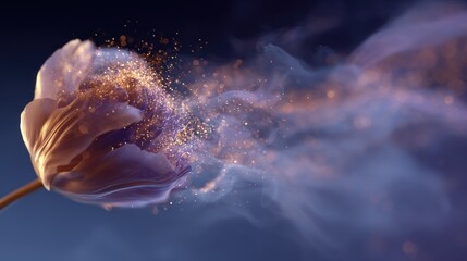 Fototapeta premium Pale flower, golden dust, smoky motion