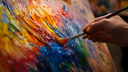 An expressive painter crafting a heartwarming masterpiece of bright hues.