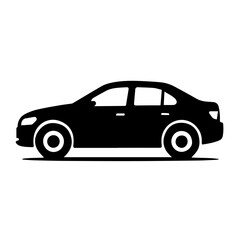 A black silhouette of a car with white background