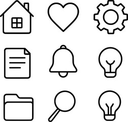 Simple Black Line Icons Set on White Background