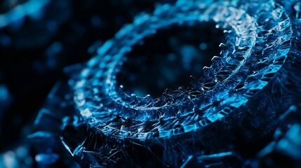 Abstract blue and black fractal graphic with intricate swirling patterns and a dark void