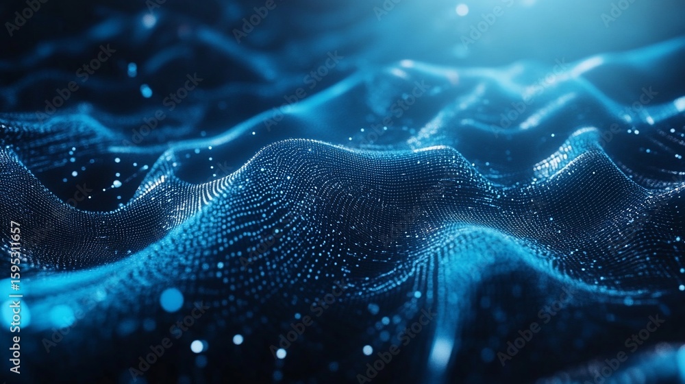 Fototapete Abstract blue and black fractal graphics with detailed patterns and glowing points of light