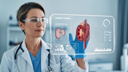 Doctor Interacts with Human Kidney Hologram: Advanced Medical Technology in Action - Powered by Adobe