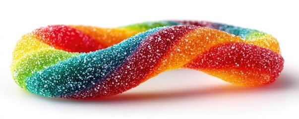 Colorful, sugary rainbow candy in a curled shape.