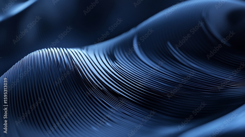 Poster abstract blue and black fractal pattern featuring dynamic, curved lines creating a wave like texture