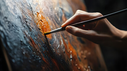 A person in an art therapy session using dark tones to paint their feelings of sadness and release negative emotions onto the canvas.