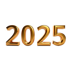 Golden 2025 numbers on white background for celebration themes