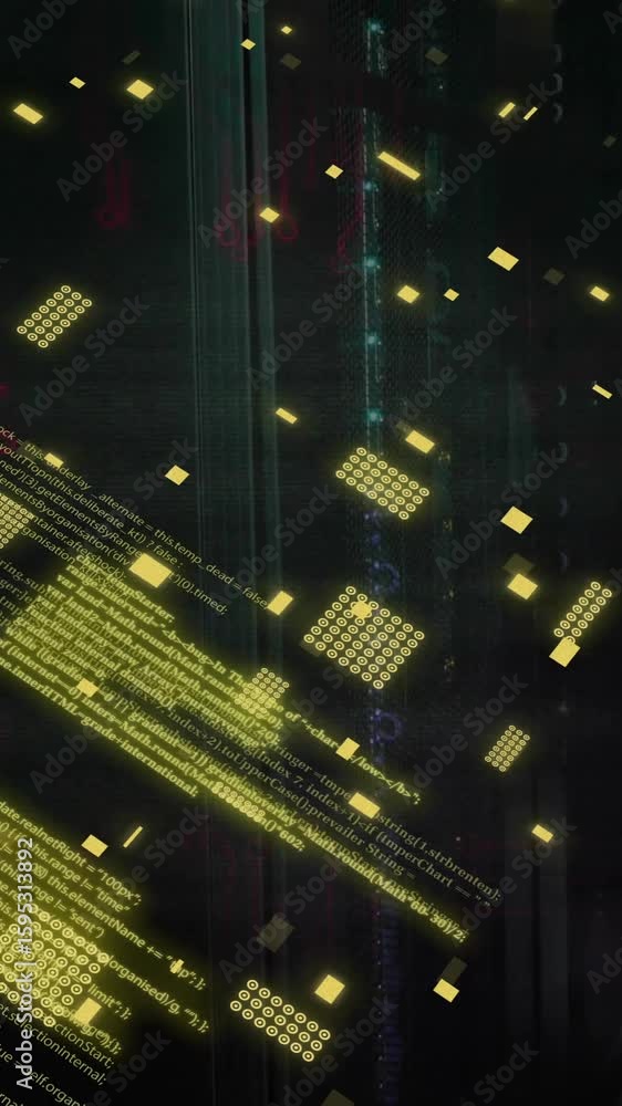 Poster Animation of data processing and computer circuit board over server room