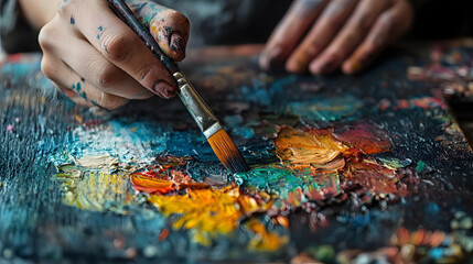 A person using a palette of somber colors to illustrate feelings of isolation and loneliness in their art therapy process.