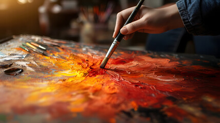 A person using vibrant hues of red and orange to express intense passion and energy in an empowering art therapy session.