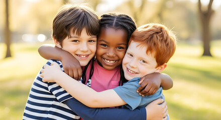 Fototapeta premium Diverse Children Embracing in Friendship