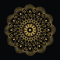 Intricate golden mandala design on black background