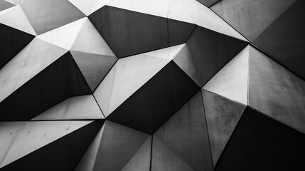 Black and white geometric abstract with stacked triangles creating a dynamic pattern