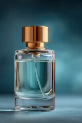 mockup a glass perfume bottle with a gold cap