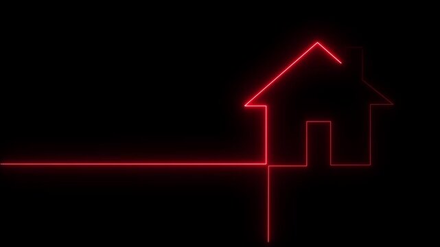 Glowing neon home icon animation. house building property apartment animated. illuminated on dark background.