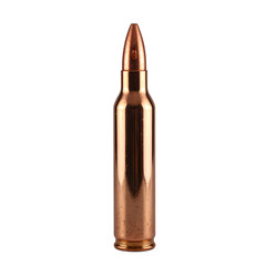Close up of a copper plated bullet with a hollow cavity tip isolated on a white background Sparkling details and precision craftsmanship captured