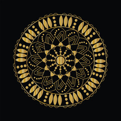 Intricate golden mandala design on black background