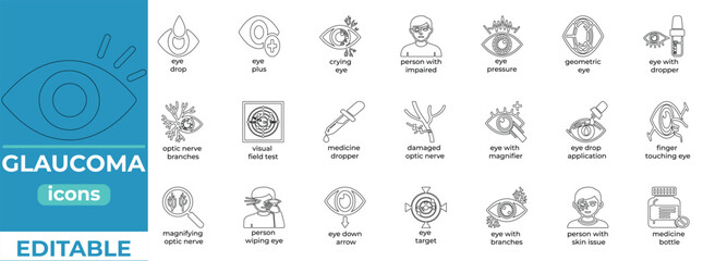 Clean glaucoma vector icons for medical, health, and UI use