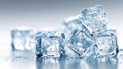 Obraz premium Close-up of ice cubes with water droplets.