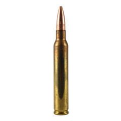 Close up of a copper plated bullet with a hollow cavity tip isolated on a white background Sparkling details and precision craftsmanship captured
