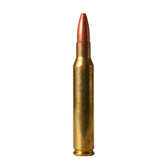 Macro shot of a vivid red tipped tracer bullet with brass casing isolated on a pristine white backdrop Sharp details for military or ammunition concepts
