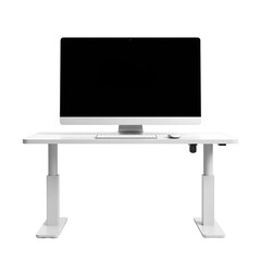 Sleek flat screen monitor on adjustable desk minimalist white setting Perfect for modern workspace concepts