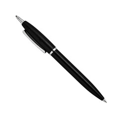 Sleek black ballpoint pen with metallic clip and cap resting on a white surface Ideal for office supplies or writing concept photos