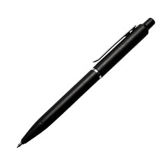 Sleek black ballpoint pen with metallic clip and cap resting on a white surface Ideal for office supplies or writing concept photos