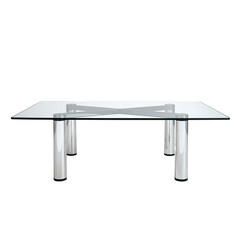 Sleek glass conference table with chrome legs exuding modern elegance and professionalism in a minimalist setting