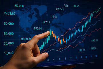 Analyzing financial growth with focused attention to market data trends on a digital interface