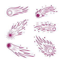Comet & Meteor Vector Set, Celestial Fire Trail Clipart