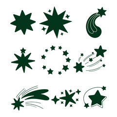 Green Shooting Stars & Sparkle Vector Set