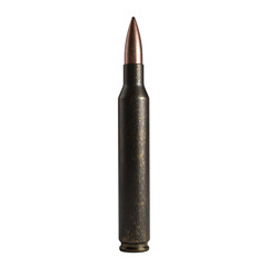 Close up of a sleek matte sniper bullet with a large caliber size emphasizing precision and power Standing tall against a white background
