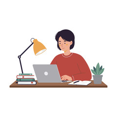 Woman learning online using a laptop at her desk