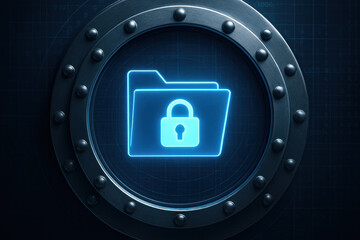 Secure digital vault interface with locked folder symbol, representing data protection
