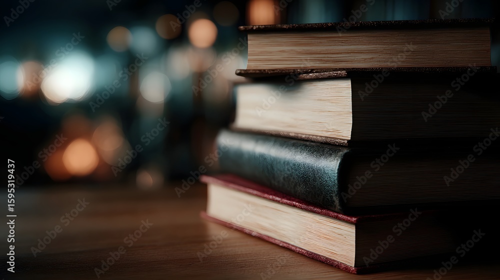 Poster a stack of books on investing economics and money in a moody library setting long title a close up i