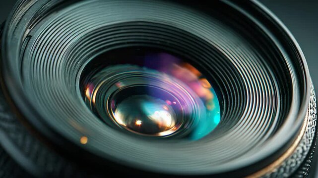 Diaphragm blades of the fixed lens opening aperture f-stop adjustment of a photo camera close-up shot.
