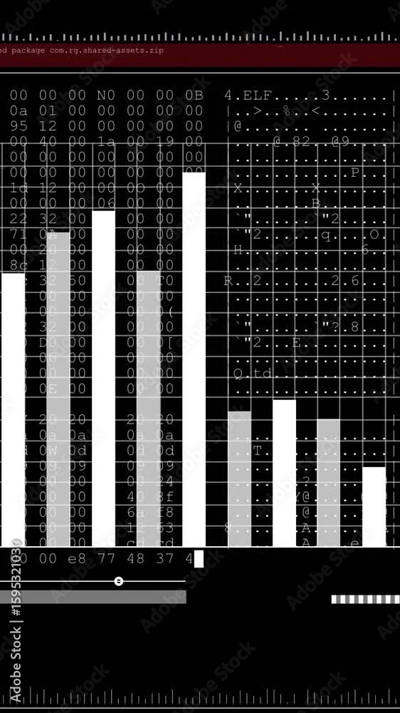 Poster animation of white graph over data processing on black background