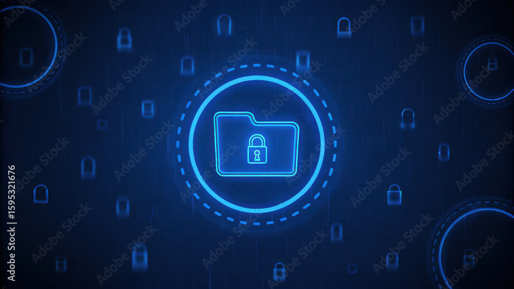 Poster secure data protection dashboard design featuring locked folder icon and padlocks