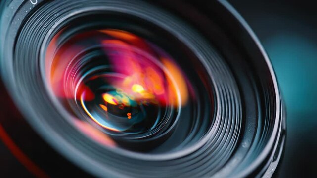 Diaphragm blades of the fixed lens opening aperture f-stop adjustment of a photo camera close-up shot.