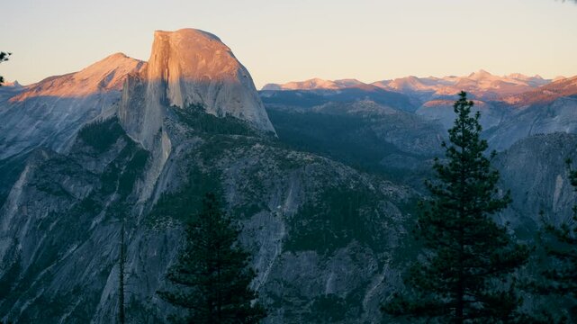 Sunset over half dome in yosemite national park, california