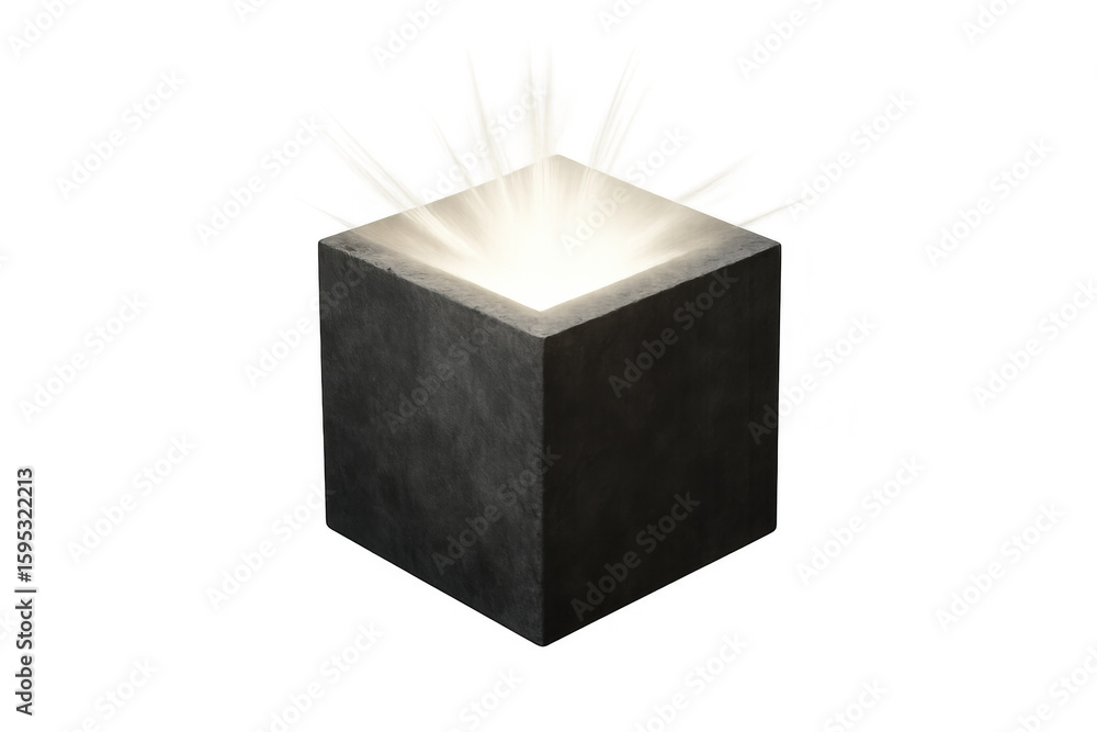 Poster light radiating from a concrete cube creates a striking visual on a transparent background, evoking 