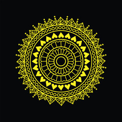 Intricate golden mandala design on a black background