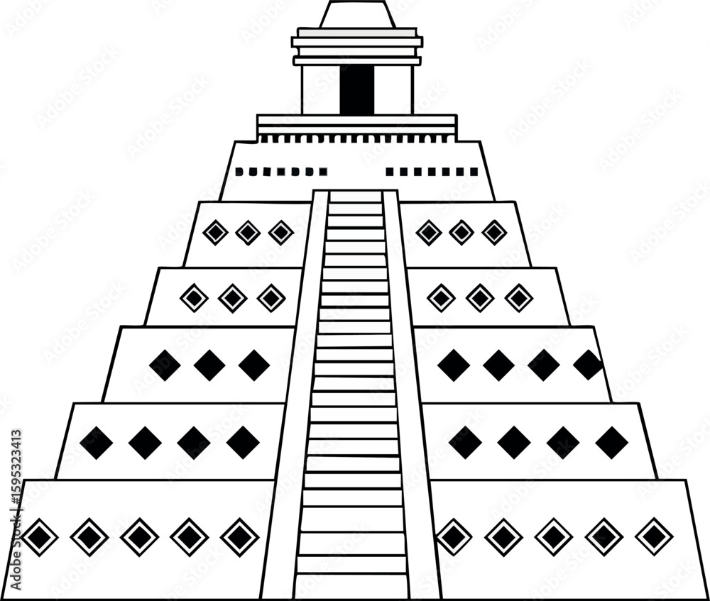 Aufkleber pyramid ancient architecture step design with staircase and decorative patterns vector illustration 